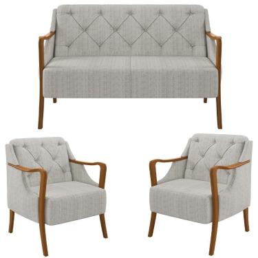 Imagem de Kit Namoradeira 135cm E 2 Poltronas Decorativas Capitonê Lapa M22 Linho Cru - Mpozenato