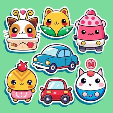 Imagem de Adesivo Kawaii Infantil Decorativo de Animais e Carros para Quarto e Cadernos 50x50cm