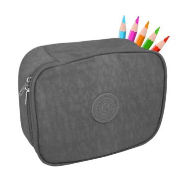 Imagem de Estojo Box Escolar Grande Cinza 36 Espaços Organizador Lápis Ensino Fundamental Médio Volta as Aulas