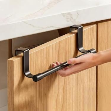 Imagem de Toalheiro de porta para banheiro e cozinha, barra de toalha preta sobre armário, gancho de toalha de cozinha de aço inoxidável - 23 x 6 cm