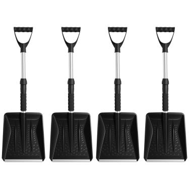 Imagem de 4 pás de neve infantis com alça D, pás de neve ajustáveis para crianças, meninos, meninas, pá portátil e leve para jardim, acampamento, garagem, carro, atividades ao ar livre, remoção de neve (preto)