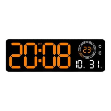 Imagem de Generic Relógio de parede digital grande, eletrônico, LED, de mesa, despertador, temporizador de contagem regressiva de 12/24 horas, retangular, para, Luz Laranja