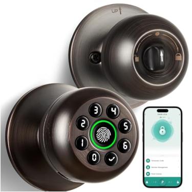 Imagem de Fechadura de porta com impressão digital, maçaneta de porta inteligente com teclado, maçanetas biométricas com controle de aplicativo, trava automática com código, maçaneta sem chave com fechaduras