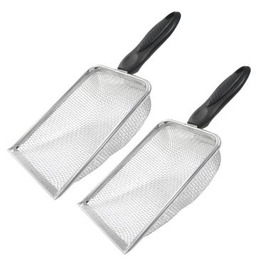 Imagem de Waziaqoc Conjunto de 2 peneiras de solo de jardinagem, peneiras de composto de areia de aço inoxidável de 2,8 mm e peneira de malha de 5 mm com alça de plástico preto, adequada para peneirar areia