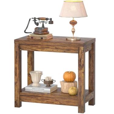 Imagem de Besiost Mesa de canto de fazenda, mesa lateral estreita, mesa de canto fina com prateleira de armazenamento, mesa de console pequena para espaços pequenos, mesa de sofá rústica para sala de estar