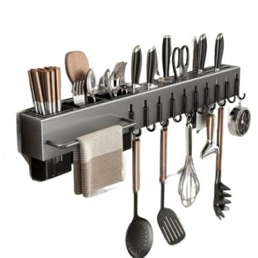 Imagem de Suporte para Utensílios de Cozinha com Ganchos e Porta Facas - Organizador de Talheres e Acessórios para Parede (10 Ganchos 3 Porta Palito)