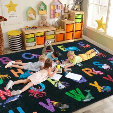 Imagem de Truqual Tapete de sala de aula, alfabeto colorido, para sala de jogos, lavável à máquina, para quarto de crianças