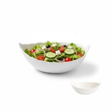 Imagem de Travessa de Vidro em Forma de Folha, Refratária Elegante e Moderna para Servir Saladas e Acompanhamentos, Branca