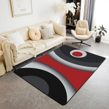 Imagem de jejeloiu Tapete abstrato moderno 12 x 17 cm listras vermelhas cinza preto branco tapetes para sala de estar quarto acrílico cinza ousado tapete de chão interno