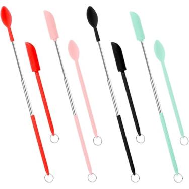 Imagem de Conjunto de mini espátula e colher, 8 peças, mini espátula telescópica de silicone e colher de colher, raspador pequeno de silicone escalável com fivela para pendurar para maquiagem de garrafa