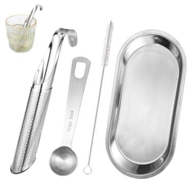 Imagem de 4pcs Conjunto Infusor Chá Premium, Aço Inoxidável Coadores Folhas Soltas Chá com Bandeja Gotejamento, Escova Limpeza e Colher, Malha Fina Reutilizável Filtro Kit Infusão para Casa Escritório