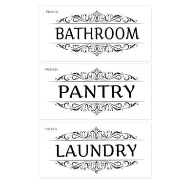 Imagem de 3 peças de adesivos de parede de vinil para lavanderia despensa e banheiro, decalque de arte de porta de sala de vinil para banheiro, sala de estar, adesivos de parede para decoração de loja