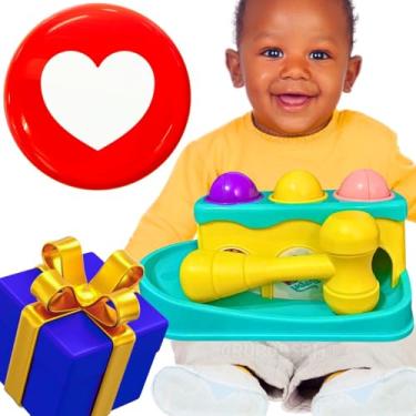 Imagem de Jogo educativo de bater e acertar 3 em 1 martelo baby anti-stress chocalho infantil bolinha colorida e pista para bebes pedagógico presente dia das crianças menino menina 2 anos