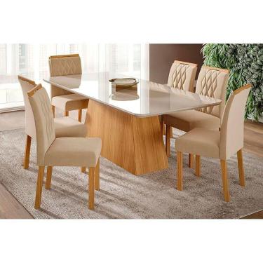 Imagem de Cadeira Sala De Jantar Juliana Wood Kit 4 Un Madeirado-suede Joli Capuccino