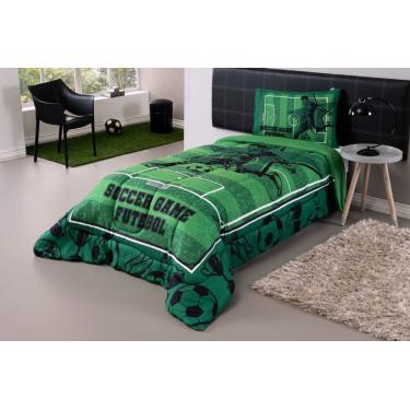 Imagem de Kit Edredom Plush Fofinho Infantil Dupla Face Dream 2 Peças Solteiro - Futebol