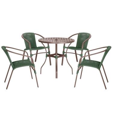 Imagem de 04 Cadeiras Floripa E Mesa Roma 100cm Marrom Trama Verde