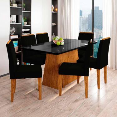 Imagem de Conjunto Sala De Jantar Mesa Barbara 1,60m Com 6 Cadeiras Ana Ypê/preto/ja03 - New Ceval