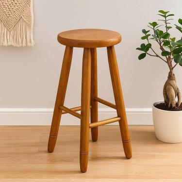 Imagem de Banqueta Redonda De Madeira 70cm De Altura X 30cm