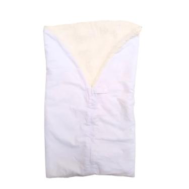 Imagem de Saco Porta Bebê em Percal e Sherpa, Hipoalergênico, com Zíper e Botão, 38x63cm, para Carrinho e Berço, Forro Interno Peluciado (1, Branco)