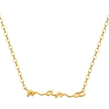 Imagem de RLHRNDE Colar feminino com pingente Mama minimalista e delicado banhado a ouro 18 K, presente de Natal para mamãe, Medium, Metal, Sem Pedra Preciosa