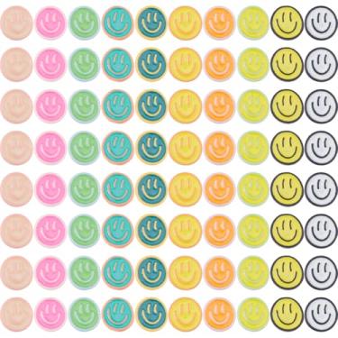 Imagem de DICOSMETIC 80 peças, 10 cores, carinha sorridente, cabochão de resina, rostos felizes, cabochão flatback, pingentes de geleca de resina, contas sem orifícios, para joias faça você mesmo, capas de