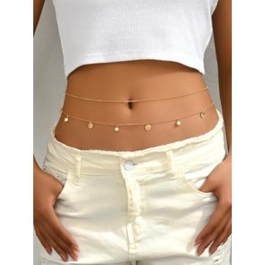 Imagem de Corrente de cintura Boho em camadas de liga de liga para mulheres, joia de barriga dourada delicada, joia de cintura de biquíni de praia ajustável, acessório de festival de verão