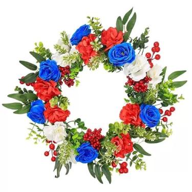 Imagem de SHIPAI Guirlanda de 4 de julho de 4 de julho para porta da frente do Dia da Independência Americana - Guirlanda de flor artificial realista para porta da frente para decoração de casa