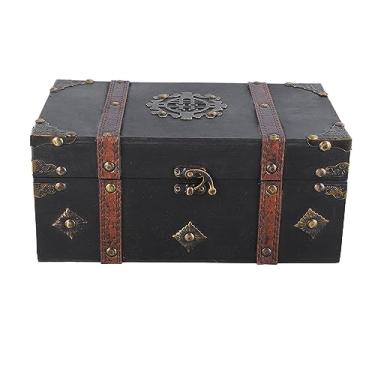Imagem de Caixa de armazenamento de madeira retrô Baú de tesouro vintage Caixa de bugigangas decorativas para decoração de escritório doméstico Material de liga de compensado durável