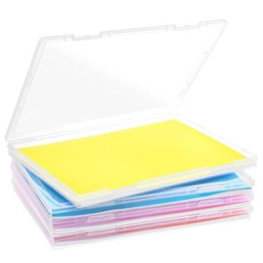 Imagem de 4 caixas de armazenamento de fotos servem para recipientes de armazenamento de papéis de scrapbook de plástico transparente de 20 x 25 cm, organizador de fotos grandes para cartões, papéis, pôster