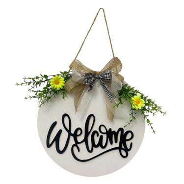 Imagem de BLWOTMOR Placa de Boas-vindas para a Porta Da Frente, Placa Decorativa com Fita para a, Branco, Tamanho real