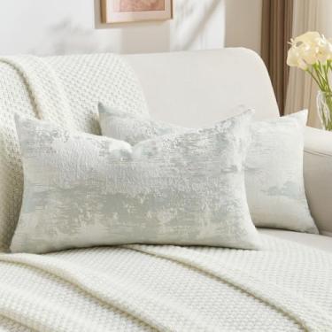 Imagem de FUTEI Conjunto de 2 capas de almofada decorativas azuis claras e brancas 30 x 50 cm, jacquard de caxemira sintética macia - fronha texturizada e aconchegante, decoração de casa moderna para sofá-cama