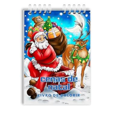 Imagem de Livro De Colorir Cenas de Natal Capa Holográfica 50 Desenhos Folha Grossa Capa Dura Wire-o A5 colorindo Natal adultos e crianças