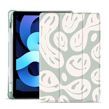 Imagem de MAYCARI Capa Green Smile para iPad de 10,2 polegadas 2021/2020/2019 com suporte de lápis, capa protetora fofa para iPad 9ª/8ª/7ª geração com traseira de TPU macio, capa fina para hibernar/despertar automática para meninas e mulheres