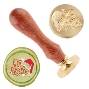 Imagem de Carimbo de lacre de cera de Natal HOHOHO carimbo de latão e uma alça de madeira carimbos cabeça para cartões de natal convites de festa carta envelope cartões de felicitações presentes