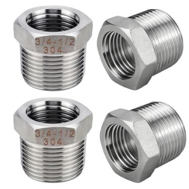 Imagem de Jingzan Pacote com 4 buchas sextavadas redutoras de aço inoxidável 3/10.2 cm macho NPT × 1/5.1 cm fêmea NPT adaptador de encaixe de tubo com fita de vedação