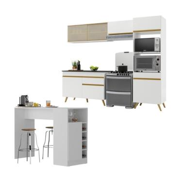 Imagem de Armário De Cozinha Modulado Com Bancada Americana Multimóveis Mp2209 Branco/dourado Branco/dourado