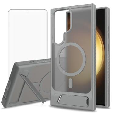 Imagem de Asuwish Capa de celular para Samsung Galaxy S23 Ultra 5G, compatível com Magsafe Magnetic, protetor de tela de vidro temperado, suporte à prova de choque, capa protetora S23Ultra 23S S 23 23Ultra 17.3