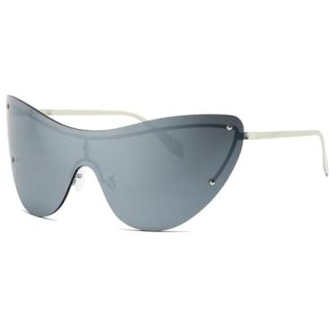 Imagem de HCPIHF Óculos de sol femininos e masculinos, estilo punk, sem armação, lentes de uma peça (C4-prata)