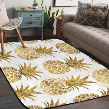 Imagem de Tapete para sala de estar, lavável à máquina, estampa de abacaxi, amarelo, antiderrapante, tapete macio, para sala de estar, quarto, sala de jantar, berçário, cozinha, decoração de casa