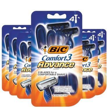 Imagem de BIC Aparelhos de barbear descartáveis Comfort 3 Advance, para um barbear ultra-suave e rente, 4 unidades (pacote com 6)