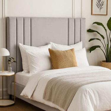 Imagem de Cabeceira Linho Solteiro 90 Cm Cama Box Frame Elegante Estofada Cinza Claro