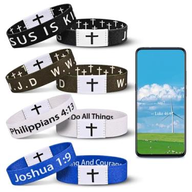 Imagem de Meajjew Pulseira de 4 peças com versículo bíblico diário, pulseira cristã WWJD Jesus is King para mulheres e homens, pulseira de Jesus, Fibra de poliéster, Sem Pedra Preciosa