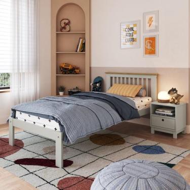 Imagem de Cama de Solteiro de Madeira Maciça Pura Pinus Com Cabeceira Infantil A