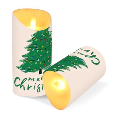 Imagem de Blueangle Pacote com 2 luzes coloridas para árvore de Natal, velas sem chamas com controle remoto e temporizador, velas LED cintilantes (7,6 cm x 9,9 cm) para decoração de casa, casamento, acampamento