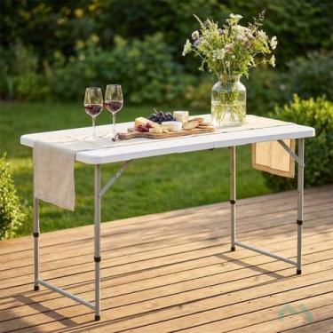 Imagem de Mesa Dobrável Vira Maleta Camping 122x60cm Aço Até 4 Pessoas Alira Hom