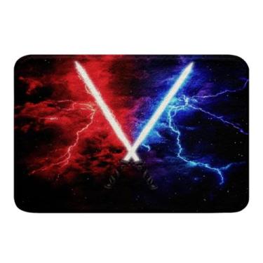 Imagem de Erosebridal Tapetes de banheiro com sabre de luz, relâmpago, galáxia, 50 x 81 cm, para decoração de banheiro de crianças, meninos, meninas, adolescentes, céu estrelado, vermelho e azul, acessórios de