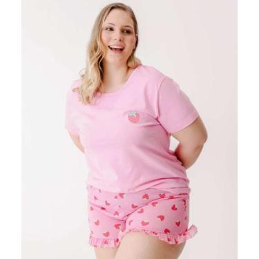 Imagem de Pijama Plus Size Feminino Estampa Morango Marisa-04004, G2, Rosa