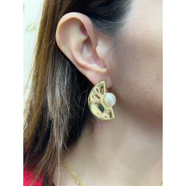 Imagem de Brinco Orgânico com Pérola - Banho de Ouro com Verniz Italiano - 1 Par