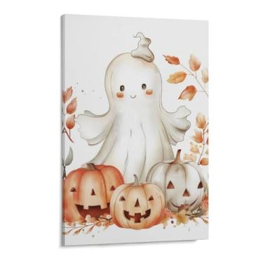 Imagem de HouLaiZhe Pôster de Halloween com estampa de arte de parede em tela de abóbora fantasma fofo decoração de parede gótica para sala de estar quarto 11 x 17 polegadas (28 x 43 cm)