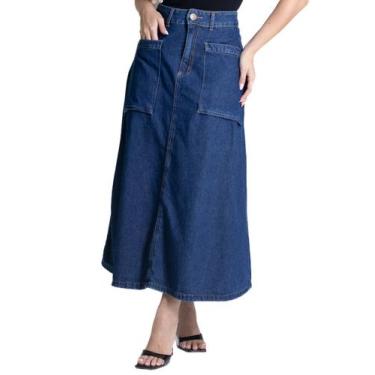 Imagem de Saia Jeans Sawary Midi - 281616 - Azul médio 38, Azul, 38